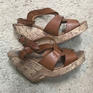 brown leather wedge sandals